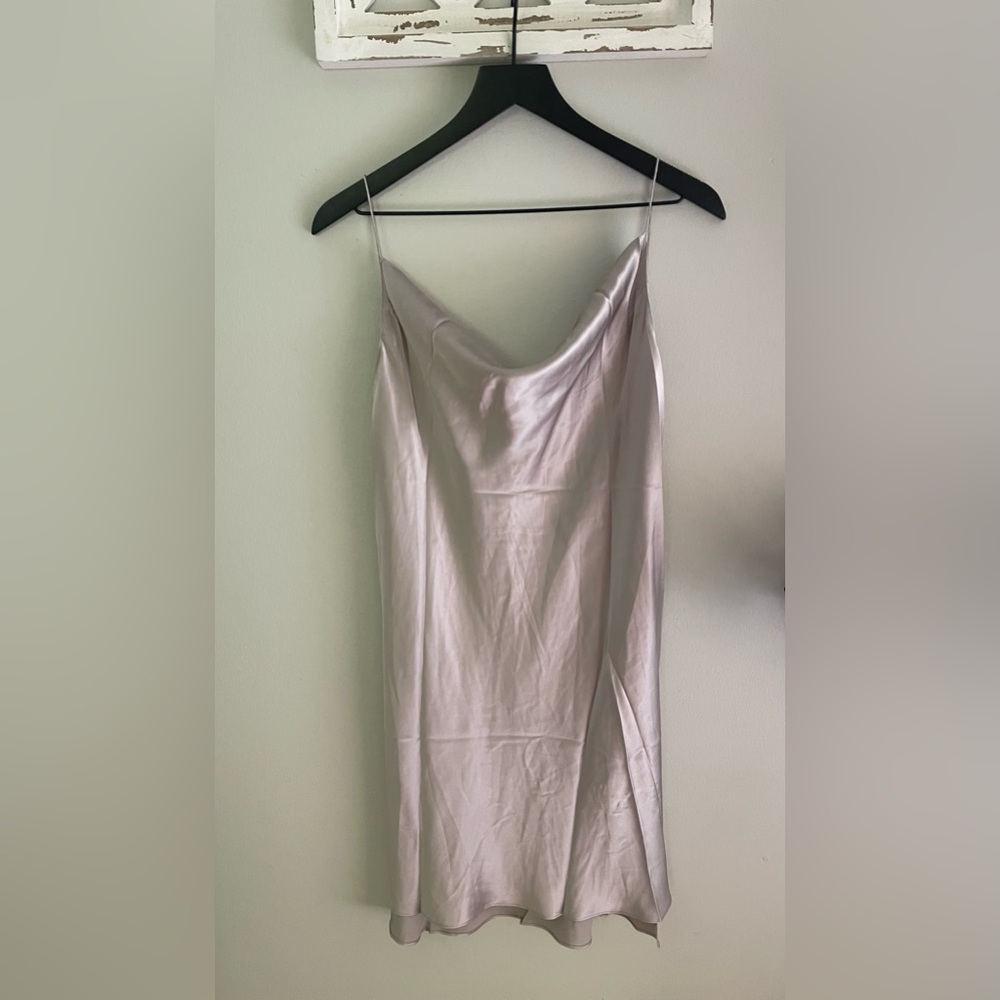 New Nap Loungewear 100% Silk Slip Dress In Light Grey Size L